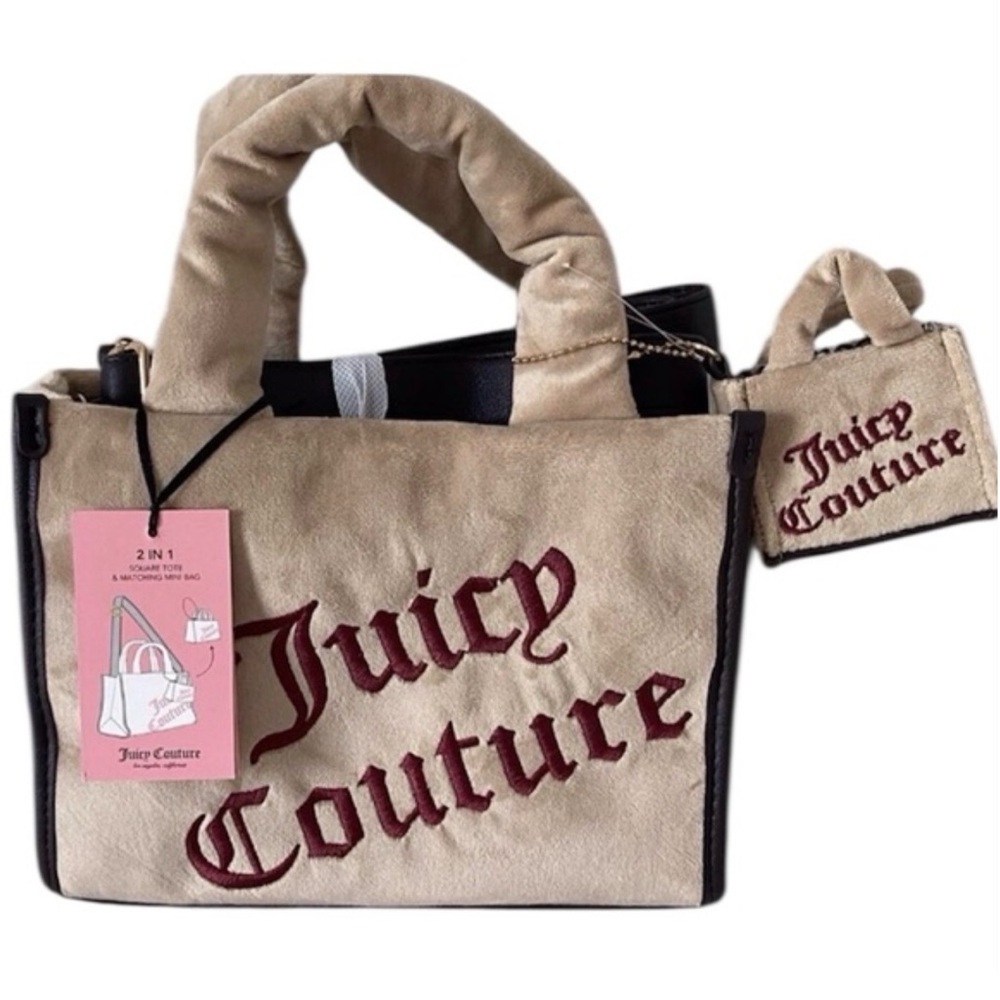 Juicy Couture Tan and Burgundy Logo Tote